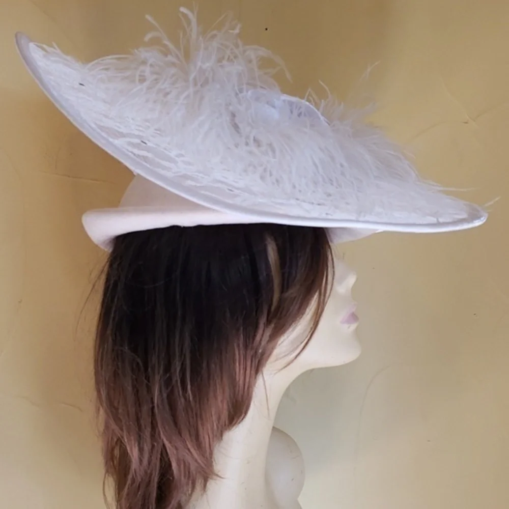 Vintage WHITE‎ FEATHER DERBY CHURCH TEA VINTAGE HAT - Picture 7 of 11